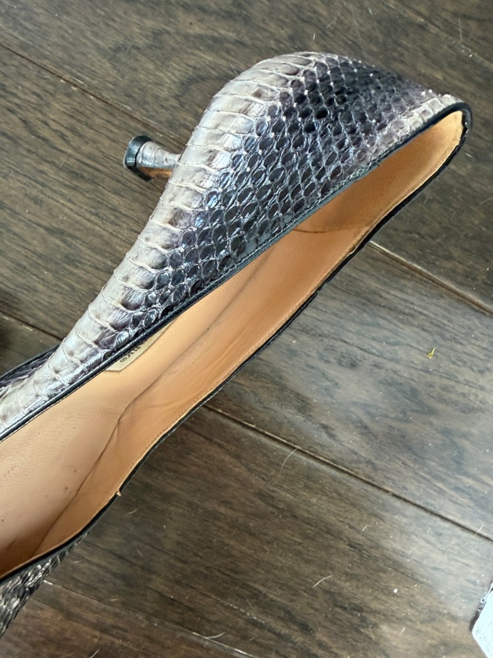 Manolo Blahnik Brown Python-Effect Pointed Toe Kitten Heels - Picture 11 of 13